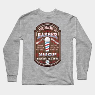 Moustachio's Barber Shop Sign Long Sleeve T-Shirt